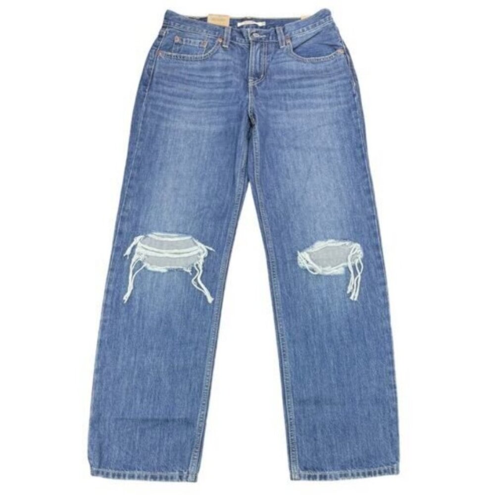 Levi's Low Pro Breathe Out Medium Wash Ripped Knee Straight Jeans Size 25 - Picture 2 of 8